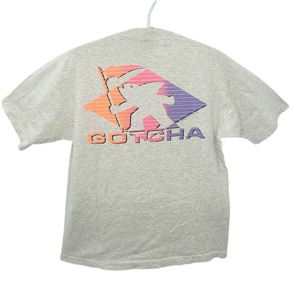 Gotcha Active Sport Vintage Logo 90s Neon Single Stitch Mens Graphic T‎ Shirt - Picture 1 of 11